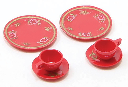 Dollhouse Miniature Dinnerware Set-Red